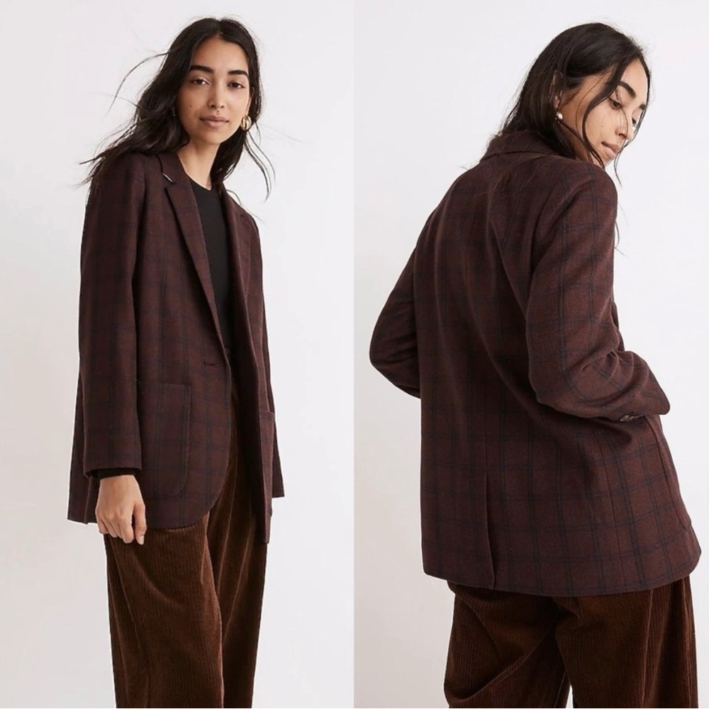 Madewell Larsen Blazer in Windowpane Raisin - Picture 2 of 7